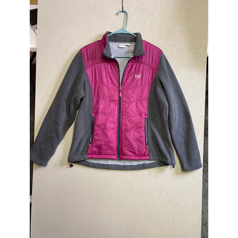 Everlast Womens XL Gray Magenta Hybrid Fleece Quilted Puffer Full Zip Jacket